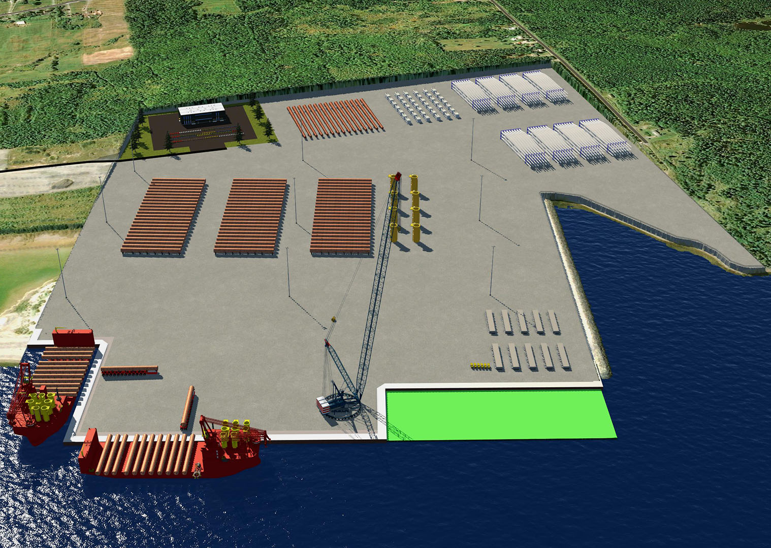 A rendering of the Offshore Wind Marshalling Port